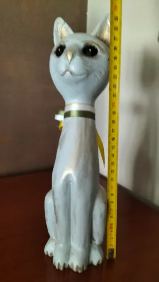 Set 2 Gatti Statue Legno Dipinte