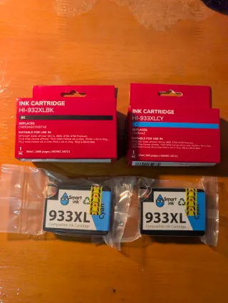Cartuchos Tinta compatible 932XL BK y 933XL Cyan.