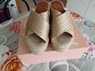 Sandalias Esparto Beige/Oro Talla 40