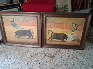 Quadri taurini in legno 56x48, olio su tela