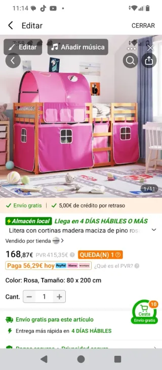 Litera infantil con cortinas rosa