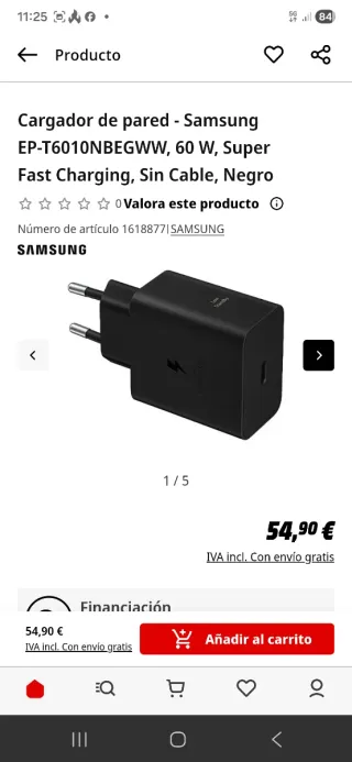 Cargador Samsung 60W EP-T6010NBEGWW Negro