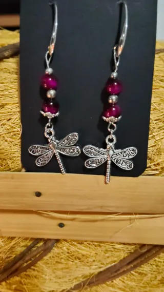 Pendientes libélula rosa y plateados