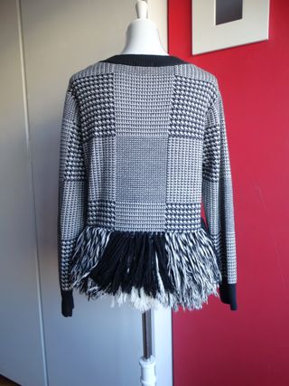 Maglione donna fantasia pied poule frange elegante