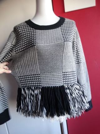 Maglione donna fantasia pied poule frange elegante