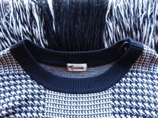 Maglione donna fantasia pied poule frange elegante