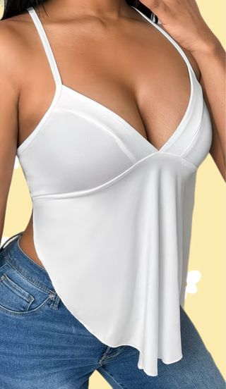 Blusa blanca sin espalda escote V
