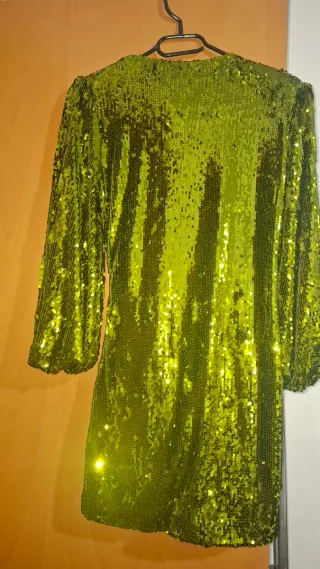 Vestido lentejuelas Zara verde/dorado Talla s
