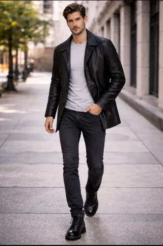 Chaqueta Americana Piel Negra Talla XXL poco uso