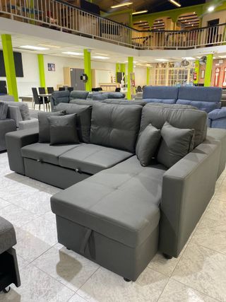 Sofá Cama Chaise Longue + 2 Puffs Gris