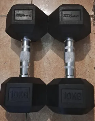 2 Mancuernas Hexagonales 10kg de caucho
