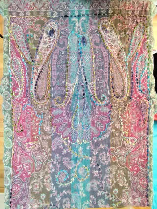 Chal artesanal lana pura Cachemira India – bordado