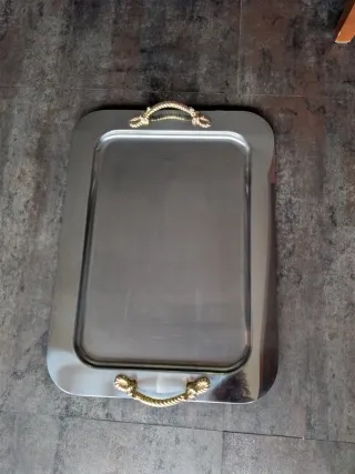 Bandeja Acero Inoxidable Asas Doradas