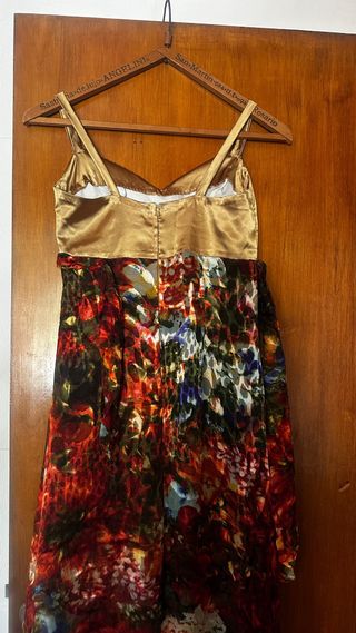Vestido fiesta largo dorado estampado S