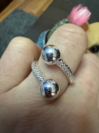 Anillo Plata S925 Bolas Ajustable