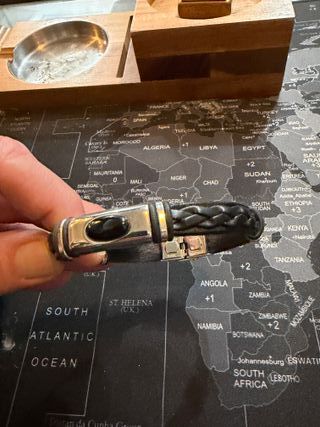Pulsera Marea Cuero Negro y Plata Caballero