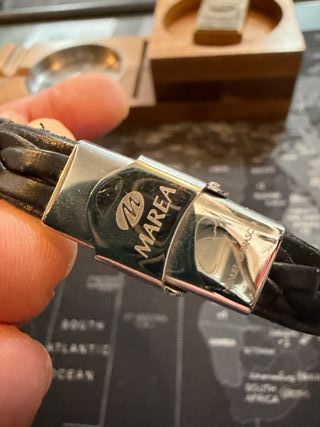 Pulsera Marea Cuero Negro y Plata Caballero