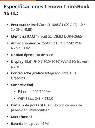 Portátil Lenovo Thinkbook i3 10th Gen