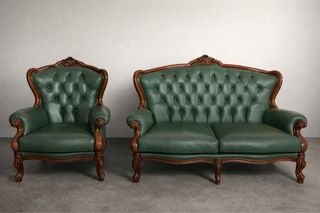 Sillones Isabelinos Piel y Madera