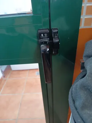 Puerta de aluminio verde y cristal