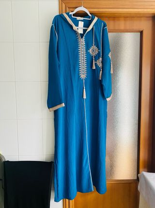 Vestido fiesta y l3id azul y oro