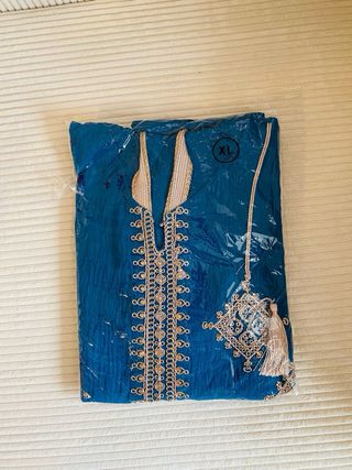 Vestido fiesta y l3id azul y oro