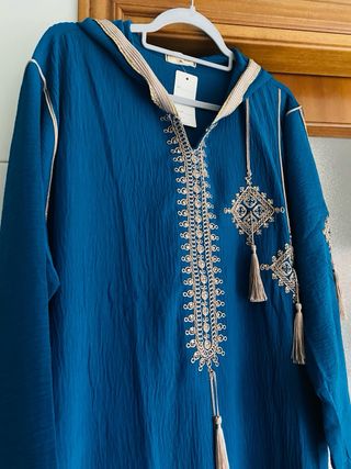 Vestido fiesta y l3id azul y oro