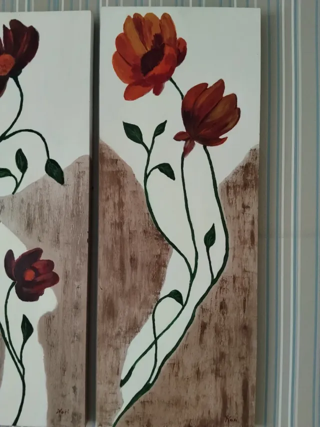 Tríptico de flores decorativo