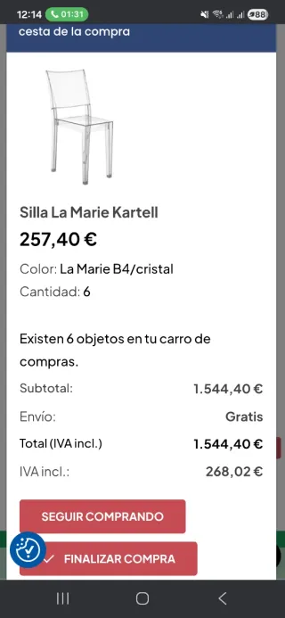 Confezione 6 sedie design La Marie Kartell