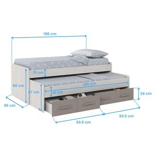 Cama Nido Doble con 2 Cajones Blanco y Basalto