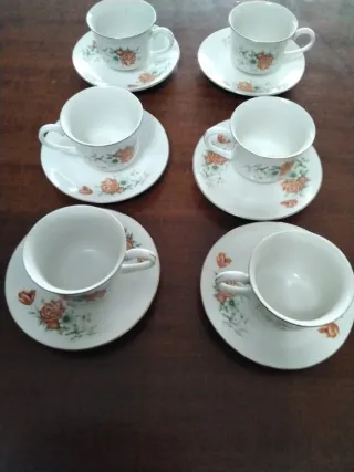 Juego 6 Tazas Café Porcelana Flores
