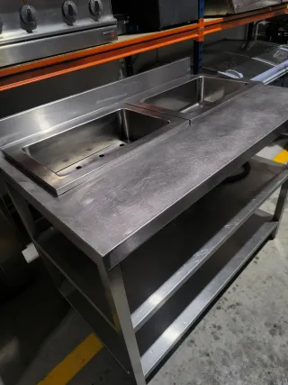 Mesa Acero Inox con 2 baño maría encastrado