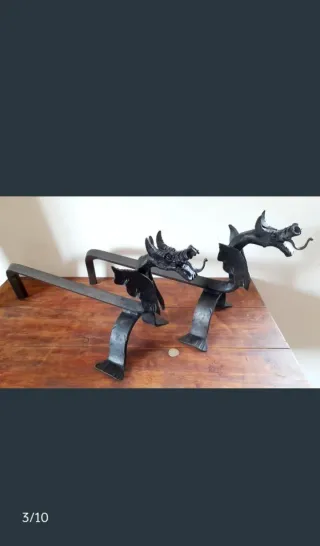 Morillos Dragones Hierro Forjado Chimenea
