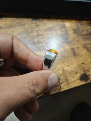 Anillo Acero Hombre Piedra Amarilla Talla 9