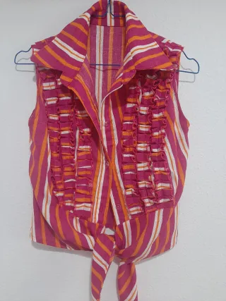 Falda y camisa flamenca lunares naranja y morado