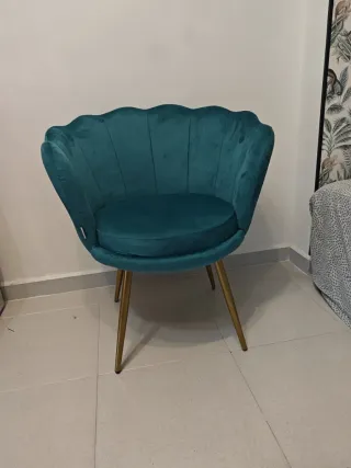 Silla Concha Terciopelo Teal Patas Doradas