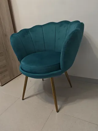 Silla Concha Terciopelo Teal Patas Doradas