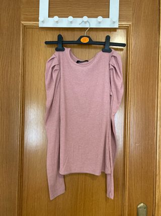 Camiseta rosa manga larga abullonada