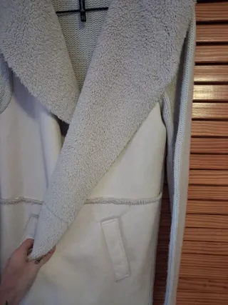 Chaqueta lana y ante beige