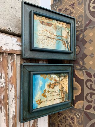 6 Cuadros Flores Jarrones Madera