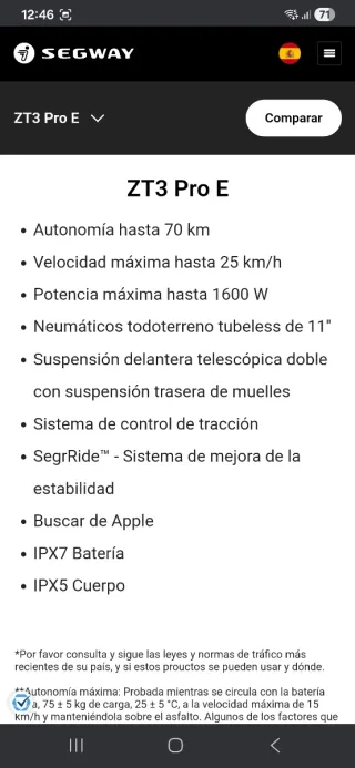 Patinete eléctrico Segway ZT3PRo