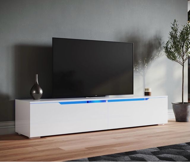 Mesa TV moderna blanca con LED