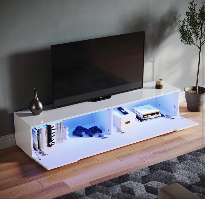 Mesa TV moderna blanca con LED afbeelding 3