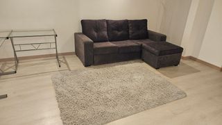 Sofá cama  chaise longue 3 plazas + puff gris