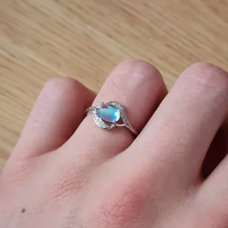 Anillo Plata Ley Ópalo Azul Circonitas