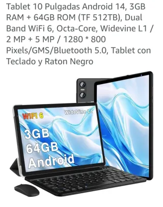 Tablet 10 Android 14 3GB RAM 64GB ROM Negro