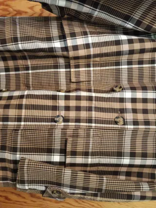 Gabardina cuadros mujer marrón y blanco