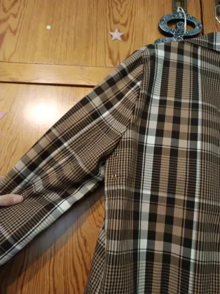 Gabardina cuadros mujer marrón y blanco