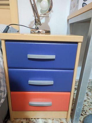Cómoda juvenil 3 cajones azul y naranja