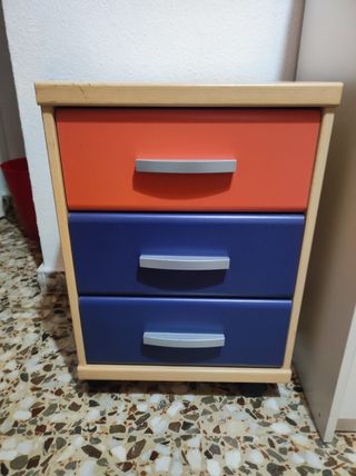 Cómoda juvenil 3 cajones azul y naranja